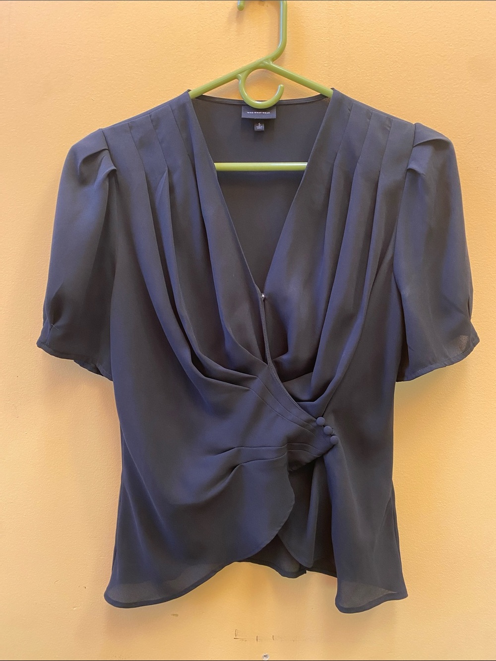 SMALL Who What Wear Black Draped V-Neck Blouse
